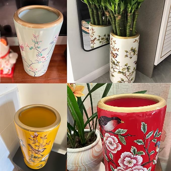 Ceramic Umbrella Stand Umbrella Holder for Entryway Hand-Made Umbrella Stand Barrels Umbrella Holder Cane Floor Standing Vase Ceramic Storage Bucket for Home Office Entrance Indoor.(Yellow 201)