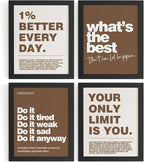 DSHFG Motivational Inspirational Office Wall Art Decor Prints Set of 4, Black Motivational Wall Decor Trendy Retro Posters for Office Home Decor, 8x10 Unframed (Brown)