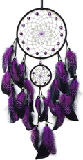 Purple and Black Dream Catcher Wall Decor Feather Dream Catchers with Luminous Bead Handmade Dreamcatcher Wall Hanging Ornament for Bedroom Living Room Home Decor