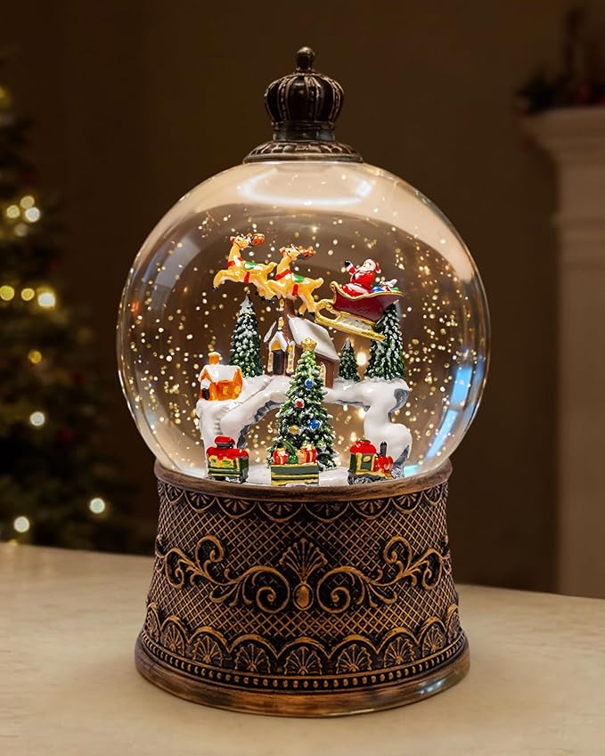 Christmas Snow Globes Light up Snowglobes Christmas Lantern with 8 Songs, 6.99" Christmas Snow Globes for Kids Adults, 6H Timer & Dual Power, Christmas Decorations Indoor, Gifts for Women Men