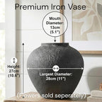 Black Large Round Vase Pottery Look for Home Decor, Arina Black Rustic Iron Vase Modern Farmhouse, Console Table Decor, Earthy Textured Metal Big Black Round Vases for Centerpieces, Jarrones Grandes