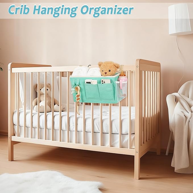 Loghot Bedside Caddy/Bedside Storage Bag Hanging Organizer for Bunk and Hospital Beds,Dorm Rooms Bed Rails,Can be Placed Glasses,Books,Mobile Phones,Keys (Green)