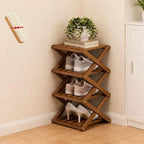 The 9-Tier No-Assembly Bamboo Rack, Folding Bamboo Shoe Rack Organizer with Collapsible Vertical Design, Space-Saving & No-Tool Assembly, for Entryways,Corners,Bedrooms,Balconies (Brown,4)