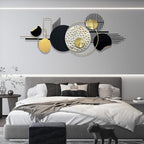 ERMOFAV Metal Wall Art Modern Art Black and Gold Boho Living Room Decor Art Abstract Geometric Sculptures Large Wall Decor for Living Room Dining Room Bedroom Aathroom