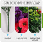 Fake Artificial Hanging Flowers for Outdoor, 2 PCS Silk Morning Glory Faux Flowers with Eucalyptus Leaves,Realistic Hanging Plants for Wedding Home Office Garden Decor