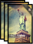 100% Solid Wood 14x22 Picture Frame Set of 3, Black Frame for 14 x 22 Inch Picture Poster Photo, Light Weight 14 by 22 HQ Matte Black Frame for Wall - 3 Pack/Black/14 x22