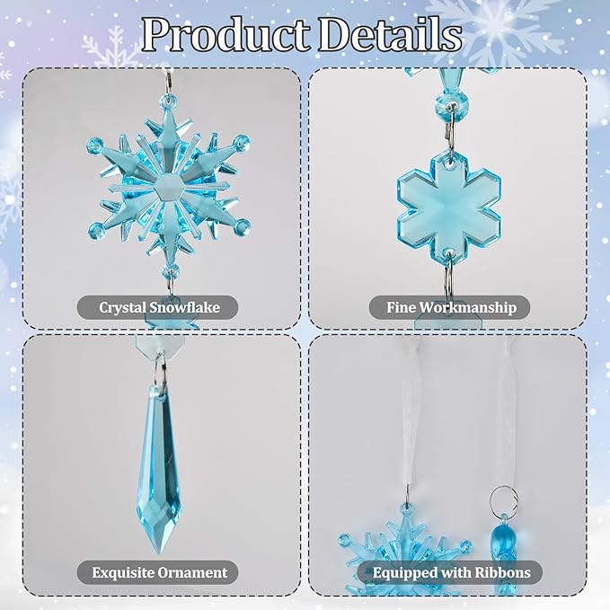 Crystal Snowflake Christmas Tree Decorations - 21pcs Christmas Tree Ornaments Sparkling Dazzling Festival Party Decoration Crystal Snowflake Design Hanging Ornament Holiday Season Home Decor