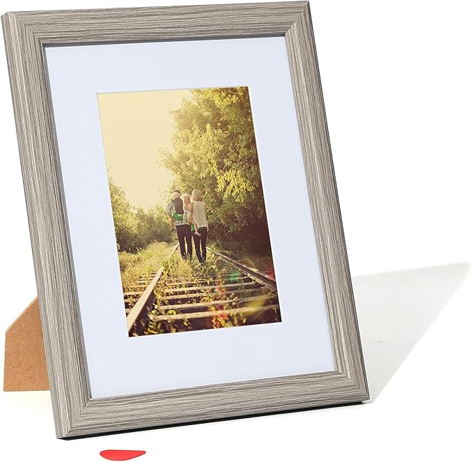 KTKDE 5x7 Picture Frames Gray Photo Frames with Real Glass for Picture 4x6 photo with Mat or 5x7 photo without Mat, Composite Wood Picture Frames for Table Top and Wall Mounting