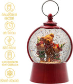 Christmas Snow Globe Lantern with Swirling Glitter Christmas Home Decoration Elf Bear Musical Snow Globe, 6 Hour Timer, USB Powered & Battery Operated Music Box for Holiday