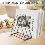 Vinyl Record Holder Storage, 5 Slot Metal Record Stand Magazine Newspaper Album Display Rack Desktop Triangle File Holders for Office Home Black