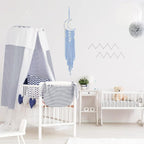 Boho Macrame Woven Wall Hanging, Crochet Crescent Moon Star Dream Catcher with Light- Blue Cotton Handmade Bohemian Home Decor Decoration Art for Kids Bedroom Nursery Dorm Room
