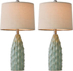 USumkky Ceramic Table Lamps Set of 2, 23.75" Modern Farmhouse Bedside Lamp - Green Nightstand Lamps for Bedroom, Boho Living Room End Tables, Small Office Desk Lamp Decor
