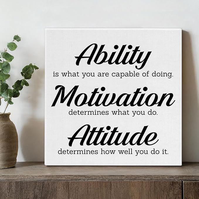 Inspirational Office Wall Decor, Motivational Plaques with Positive Sayings Canvas Painting Wall Art for Home Office Bathroom Decoration, Ability Sign Framed Posters Art Work Gift, 8 x 8 Inches