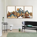 SIGNINART Vintage Mountain Framed Canvas Wall Art, Boho Sunrise Art Prints, Forest Nature Wilderness Art Paintings, Modern Farmhouse Woodcut Style Wall Decor for Living Room Bedroom, Office 24"x36"x3