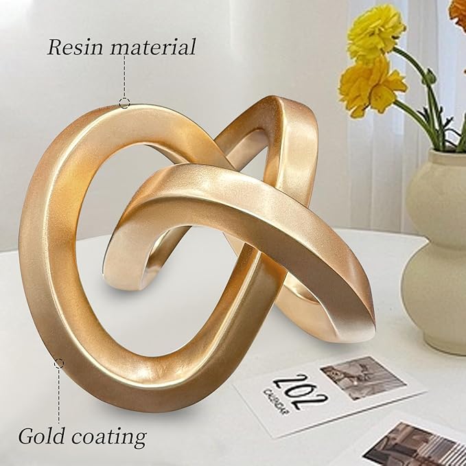 Modern Gold Geometric Sculpture Gold Knot Home Accent Decor,Multi-Angle Geometric Sculptures Statues for Living Room Bedroom Office Desk Bookshelf Coffee Table Home Decorations