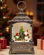 Musical Elf Christmas Tree Snow Globe - Electric Plastic Christmas Snow Globe Lantern, Lighted Glitter Globe with Swirling Sparkle and LED Lights, Holiday Decoration and Xmas Gift