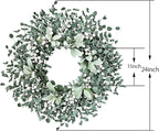 Jasuline 24 Inch Eucalyptus Wreaths for Front Door - Summer Spring Boxwood Greenery Leaves Wreath with Lambs Ear & White Berries, All Season Outdoor Hanging Decor for Indoor Porch Window Wall
