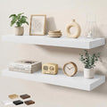 Floating Shelves for Wall 36 in x 9.3 in Deep, Wall Mounted Rustic Wood Shelf with Invisible Brackets for Storage & Display, Living Room Bedroom Bathroom, White, 2 Pack