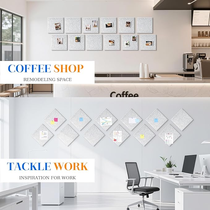 DOLLAR BOSS Large Cork Board for Wall 48" x 36" x 0.5" Bulletin Board 12 Packs Corkboard Tiles Self Adhesive Felt Wall Tiles for Office Home School, Light Grey