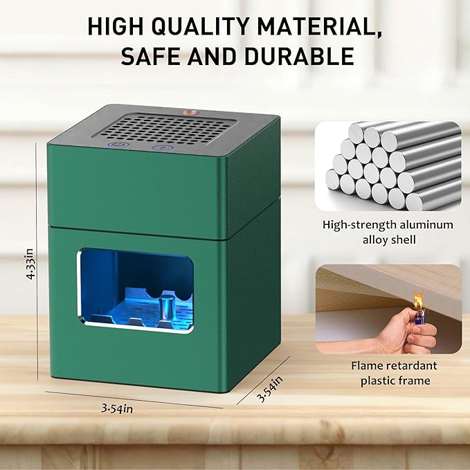 Aluminum Housing Smokeless Ashtray, Multifunctional 3 in 1 Smoke Ashtray with Lighter & USB Rechargeable, HEPA Filter, Home or Office (Green)