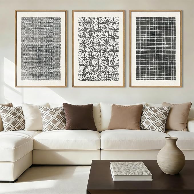 BINCUE Abstract Line Wall Art Set of 3 Modern Neutral Black Wall Decor Geometric Minimalist Artwork Framed Black Wall Pictures Abstract Black Wall Art Neutral Minimalist Artprints for Living Room Bedroom Office Bathroom 24"x36" Gift