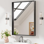 Keonjinn 24 x 32 Inch Black Mirror for Wall, Rectangle Bathroom Vanity Mirrors for Over Sink, Metal Framed Farmhouse Mirror, Square Corner Brushed Rectangular Mirror(Horizontal/Vertical)