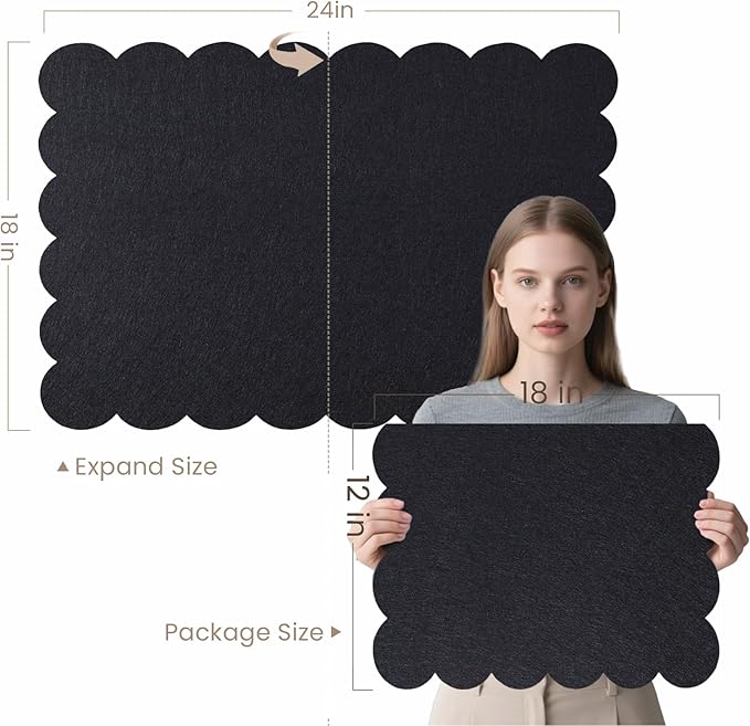 Lightomorrow Scalloped Bulletin Board, 24 x 18 Inches Felt Pin Board - Decorative Cork Alternative for Wall, Foldable Picture Self-Adhesive Vision Prayer Board with 20 Pushpins - Black
