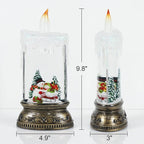 Christmas Snow Globe Candle with Timer & Music, Snowman Family Scene, Swirling Glittering Candle Shaped Snow Lantern, USB/Battery Operated Lighted Lantern for Christmas Decoration