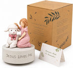 AIDLNS Jesus Loves Me Music Box, Christian Baptism Gift for Girls, Hand-Painted Lamb Figurine, Religious Keepsake for Christening, First Communion, Easter, Christmas, Granddaughter & Goddaughter Gift