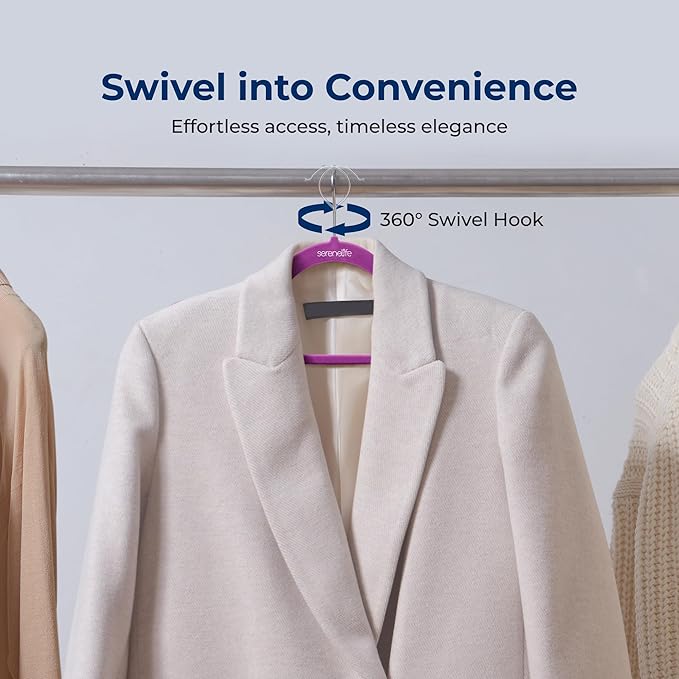 150 Pieces Velvet Hangers - Space Saving Heavy Duty Slim Suit Clothes Hanger Set with 360 Degree Swivel Metal Hook, Can Hold Up to 10 Lbs. for Coats, Jackets, Pants & Dress (Purple)