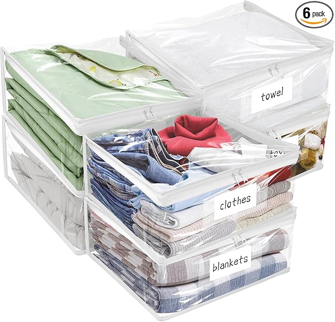 Plastic Storage Bags with Easy-Glide Zipper, Pack of 6, Durable Clear Vinyl Zippered Storage Bags for Clothes Sweaters Comforters Blankets Sheets Bedding (18 x 15 x 4 Inch)