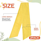 2 Pcs Yellow Wreath Sash for Front Door Linen Wreath Ribbon Bow for Yard Porch Garland Home Decor