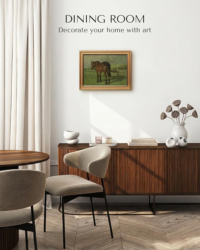 VIYYIEA Vintage Gold Framed Wall Art for Living Room, Horse Canvas Prints Home Decor, Oil Painting Picture, Bedroom Wall Decor Gifts for Friends or Family -【Horse】-(16L x 12W)
