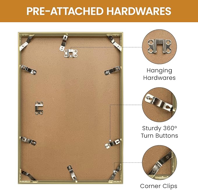 11x16 Aluminum Metal Picture Frame,Tempered Glass Gold Photo Frame 11x16 for Family Photo,Posters,Art,Document to Wall Mount Horizontally or Vertically