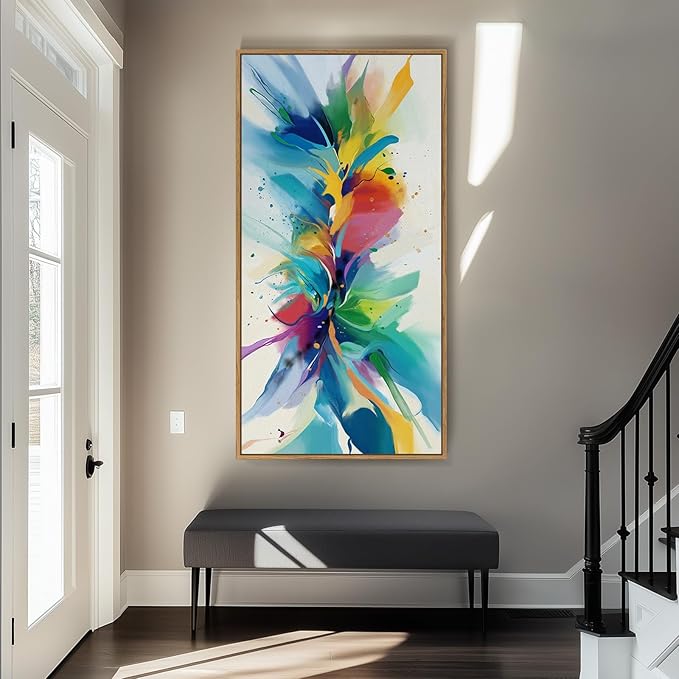 Large Framed Colorful Abstract Wall Art for Living Room, Oversized Modern Horizontal Bright Canvas Prints Paintings Artwork for Walls, MultiColor Pictures for Hallway Dining Bedroom Wall Decor 30x60 In