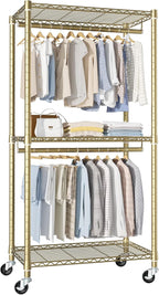 FUTASSI P1 Medium Heavy-Duty Portable Closet, 30" W x 14" D x 76" H, Metal Rolling Clothing Rack, Gold