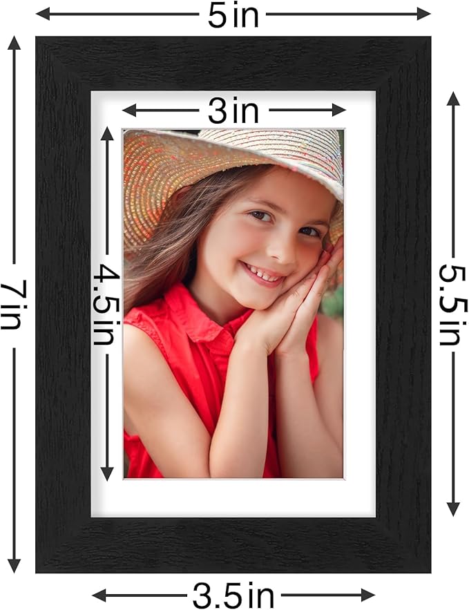 Vittanly 4x6 Picture Frames Set of 9, Display 3.5x5 Pictures with Mat or 4x6 without Mat, Photo Frames for Wall or Tabletop with Plexiglass, Engineered Wood, Black&Brown&Grey