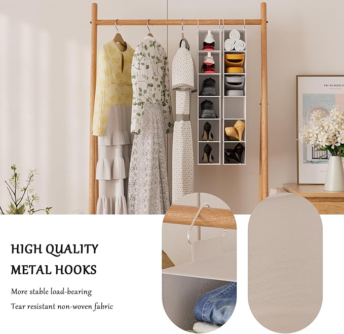 VERONLY Hanging Shoe Shelves - 6 Section,Closet Organizer Set of 2 with Woven Bamboo Shelves,Slim 5.5” Wide Design for Space-Saving Storage,White