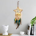 Dream Catcher Star Design Handmade Dreamcathers,Traditional Feather Dreamcatcher Hanging Home Wall Decoration Craft Ornament Native American Style Dream cathers, Brown