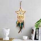 Dream Catcher Star Design Handmade Dreamcathers,Traditional Feather Dreamcatcher Hanging Home Wall Decoration Craft Ornament Native American Style Dream cathers, Brown