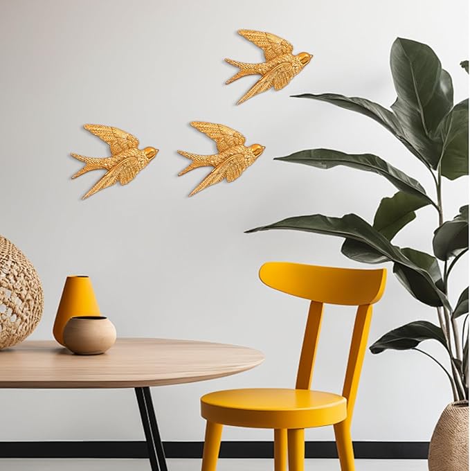 UKCOCO 3pcs Resin Swallow Wall Sculpture: Swallow Decorations Indoor Wall Art Crafts Living Room Bedroom Garden Decor, 4. 72x3. 54x0. 59in
