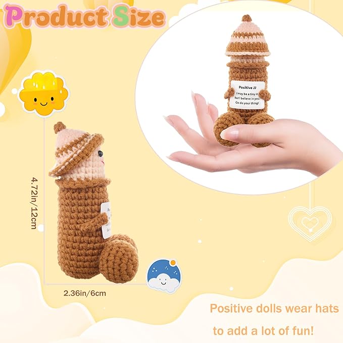 Emotional Support Plushies Funny Gag Doll Wearing Removable Hats Positive Crochet Birthday Gift for Men and Women Friends, Weird Things Motivational Office Decor