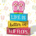 Yuntau 4 Pcs Summer Decorations for Home Flip Flops Table Decorations Wooden Sign Beach Table Centerpiece Summer Tiered Tray Decor Decorative Faux Book Stack Block for Office Coffee Mantel Shelf