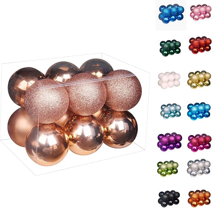 Emopeak 12Pcs Christmas Balls Ornaments for Xmas Christmas Tree - 4 Style Shatterproof Christmas Tree Decorations Hanging Ball for Holiday Wedding Party Decoration