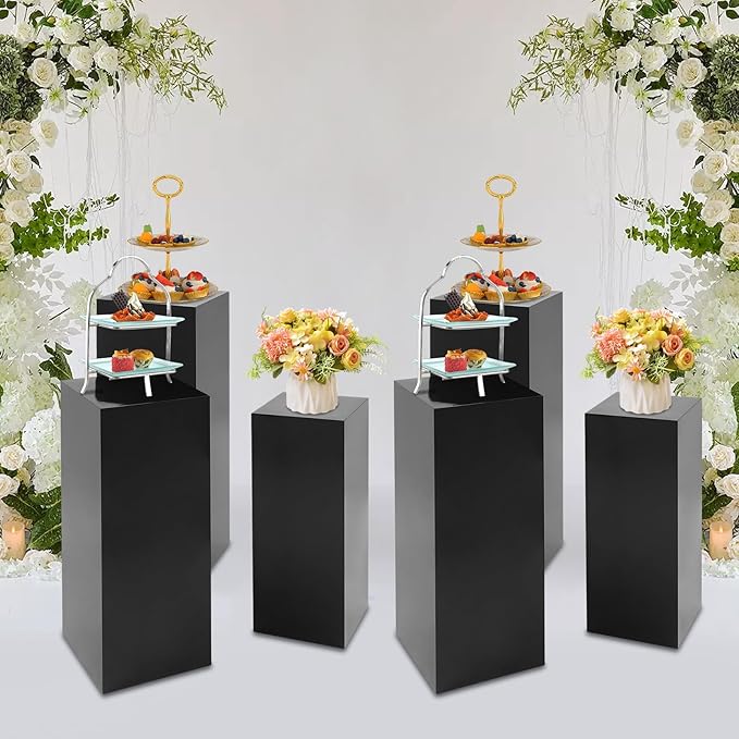 6 PCS Display Pedestal Stand, Metal Display Pedestal Stands Decoration Cube Sculpture Displays Column Square Displays Stands Pillars for Wedding Party Baby Shower Birthday (Black, 6PCS)