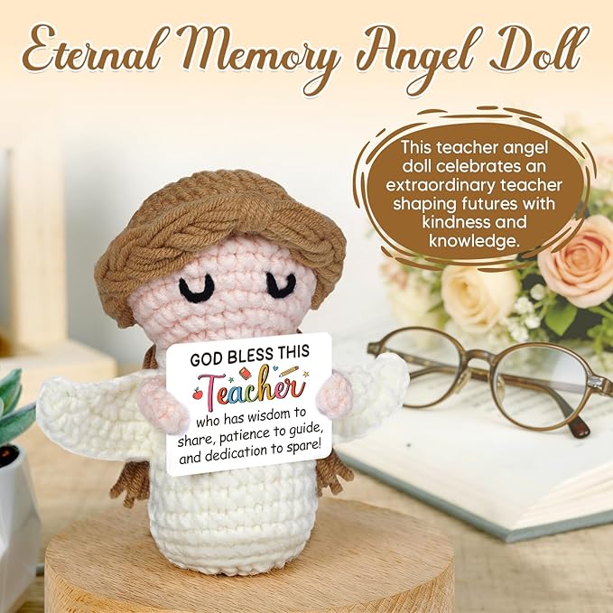 Teacher Appreciation Gifts,Teachers Gifts - Handmade Positive Angel Crochet - Birthday Gift, Going Away, Retirement Gift for Teacher