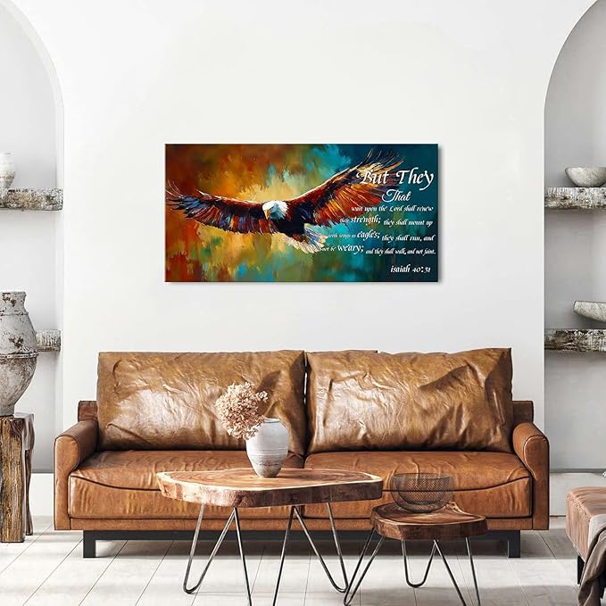 Christian Wall Art Eagle Decor Isaiah 40 31 Wall Art Bible Verse Wall Decor Inspirational Scripture Canvas Prints Eagle Pictures Religious Biblical Artwork for Bedroom Living Room Home Decoration 20x40"