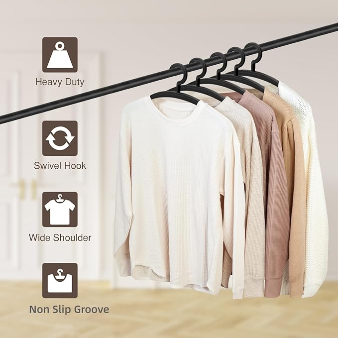 10 Pack Heavy Duty Coat Hangers 25lb Load Capacity Swivel Suit Clothes Hanger Wide Shoulder Jacket Hangers Thick Large Non Slip Oversize Hanger Black