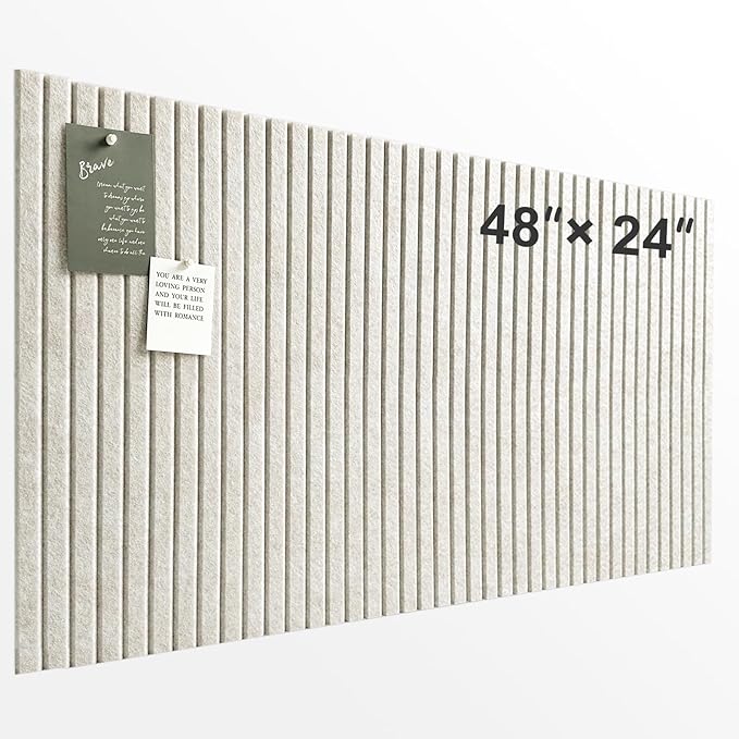Large Cork Board for Office, 8 Pack Felt Wall Tiles with Slat Wall Paneling and Safe Removable Adhesive Tabs, Felt Bulletin Board Pin Board Cork Boards for Walls - Oatmeal