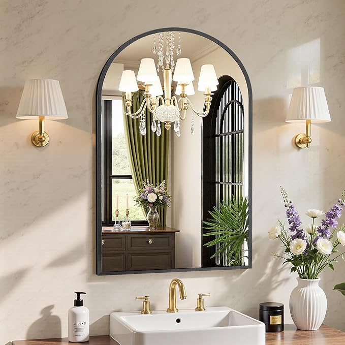 Sweetcrispy 22"x30" Arched Black Bathroom Mirrors for Wall, Bathroom Mirrors for Over Sink, Metal Framed with HD Shatter-Proof Glass for Entryway, Living Room, Bedroom, Dressing Room, Home Decor